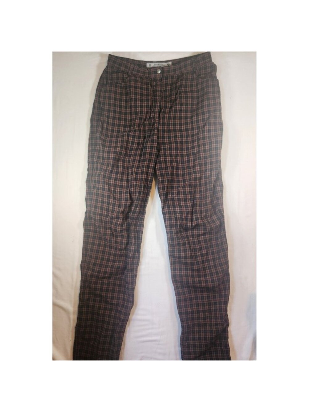 Anna Montana Cervia Plaid Trousers Burgundy Navy Tan Check Straight Leg Pants 40